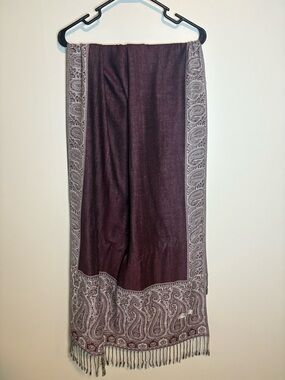 Pashmina Burgundy Paisley Border Shawl Scarf